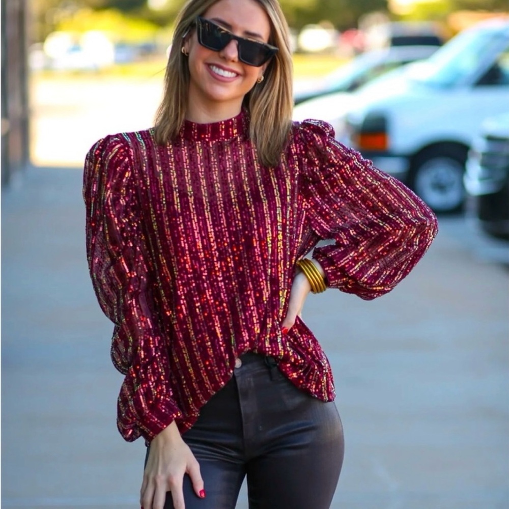 Flying Tomato Burgundy Sequin Blouse